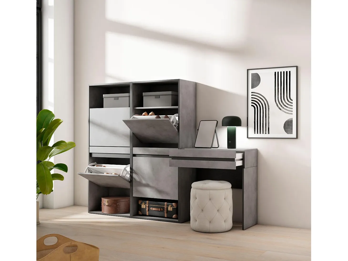 Zapatero, 190x35x145cm, Dormitorio, habitación, Tocador, Cemento