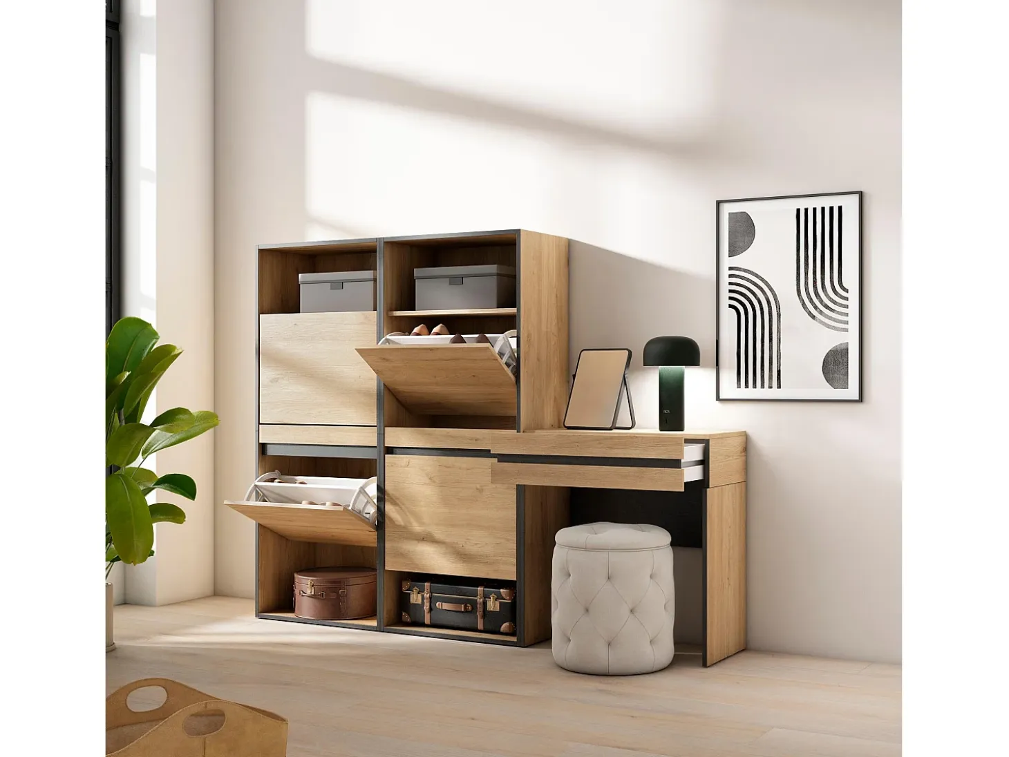 Zapatero, 190x35x145cm, Dormitorio, habitación, Tocador, Roble