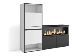 Zapatero, 167x35x145cm, Dormitorio, habitación, Chimenea eléctrica XXL, Blanco