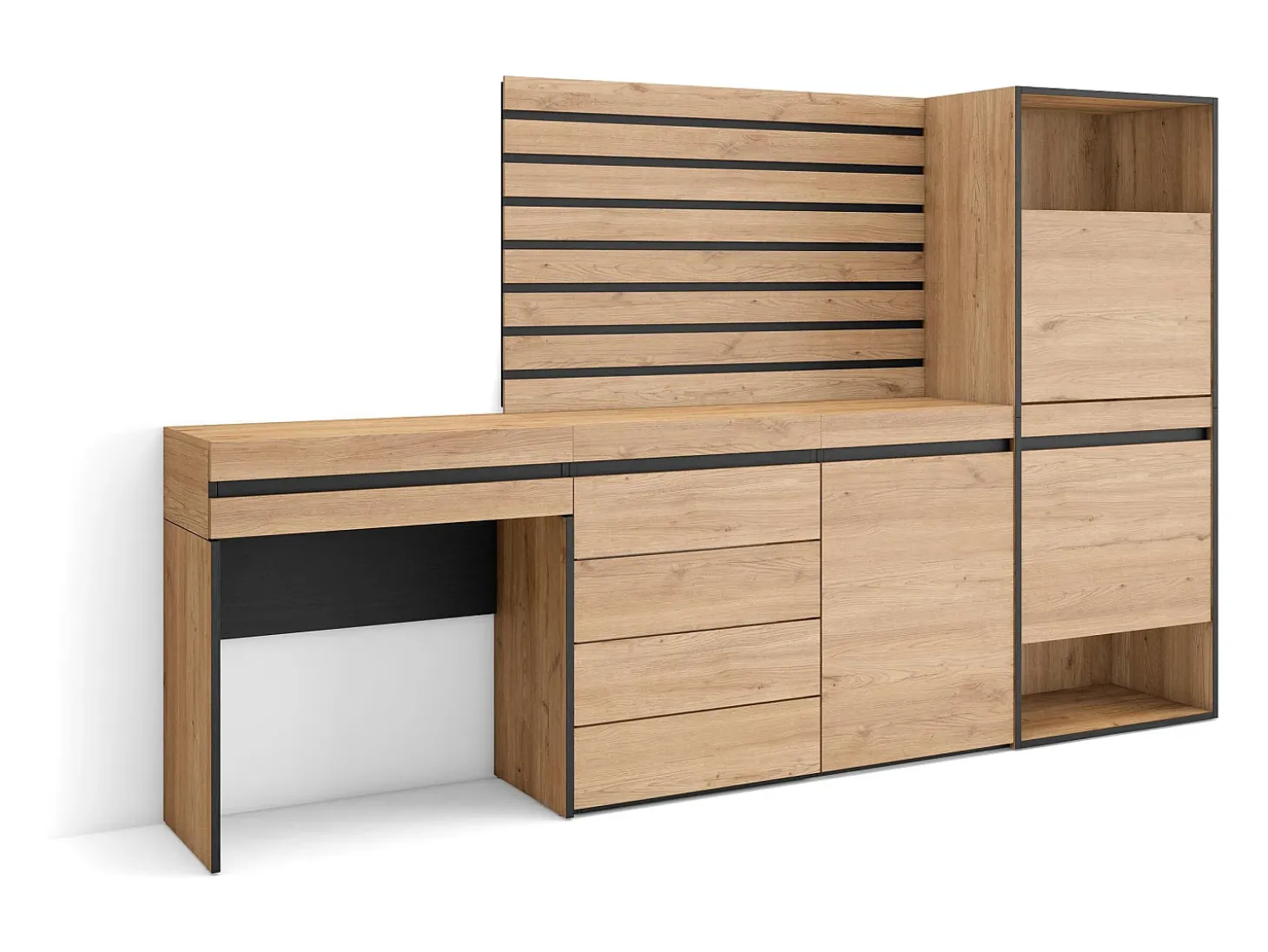 Zapatero, 237x35x145cm, Dormitorio, habitación, Cómoda, Cajonera, Listones Decorativos, Tocador, Roble