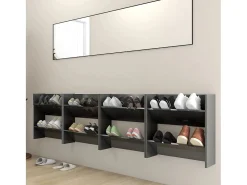 Zapateros de pared 4 uds contrachapada gris brillo 60x18x60 cm ES858196